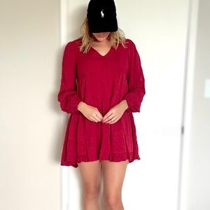 Urban Outfitters Long Sleeve Red Fall Dress
